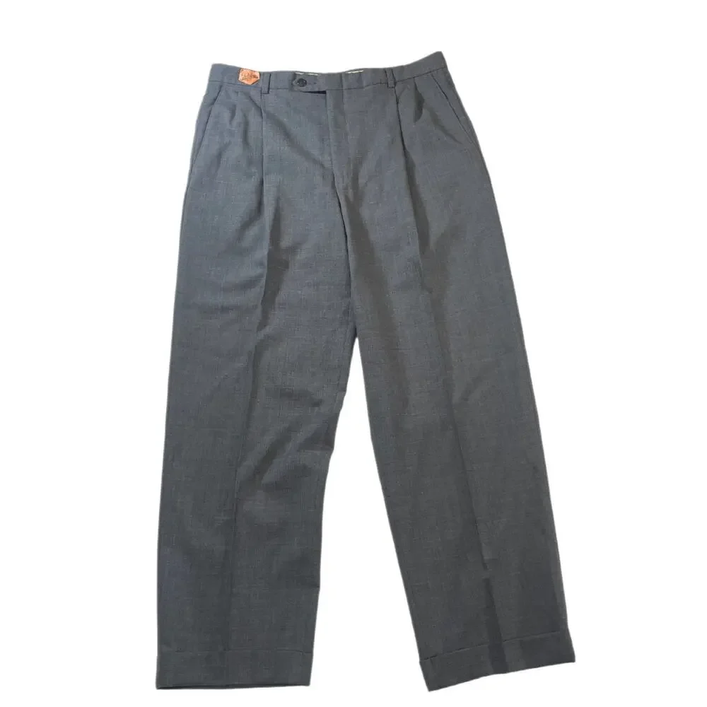 Hart Schaffner Marx Men’s Gray Wool Pleated Cuff Dress Pants Trousers 34
